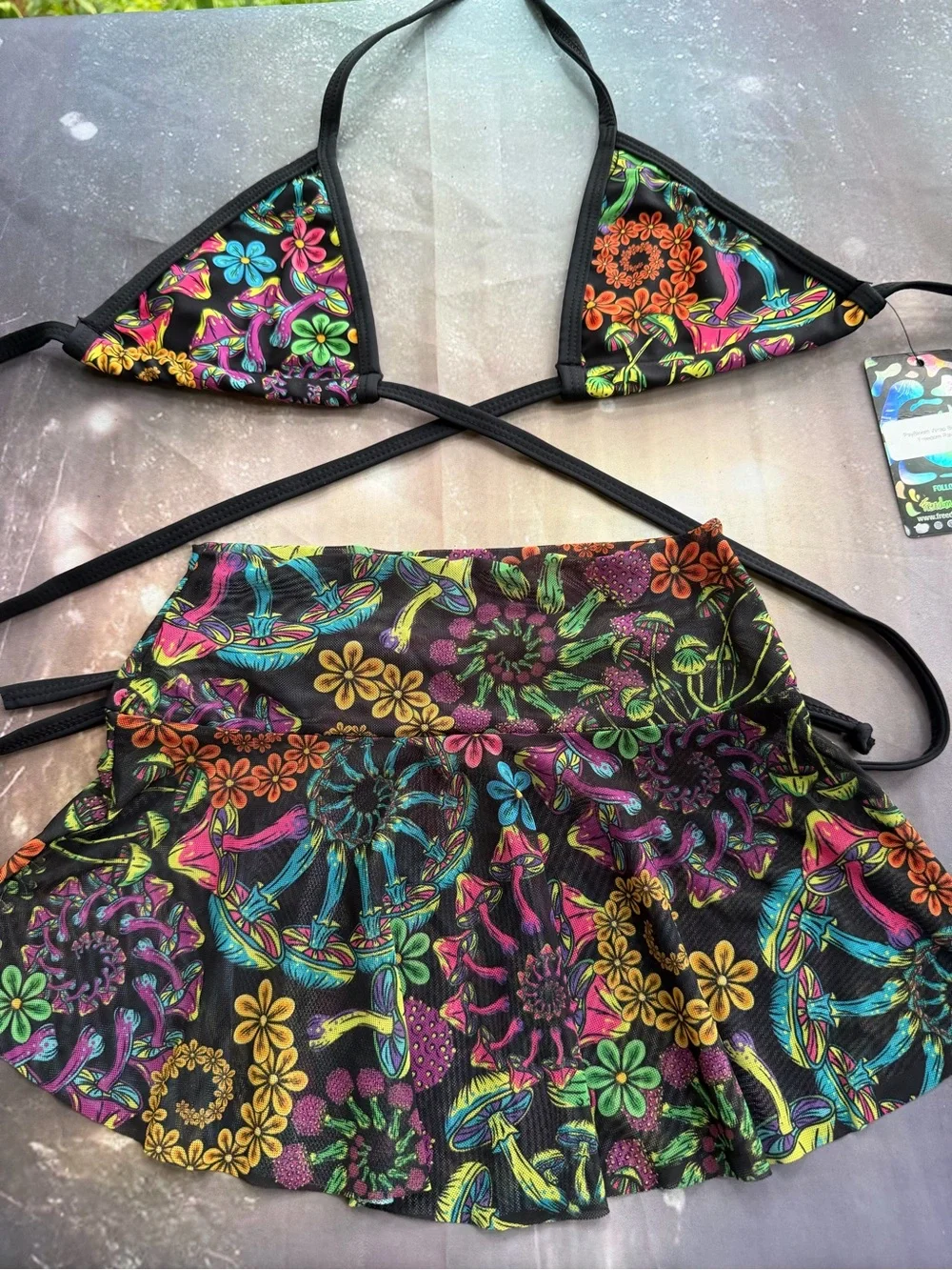 Psychedelic Mushroom Rave Bikini Top & Skirt Set